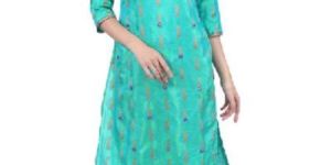 Shwetambara Jaquard Silk Mirror Work Green Kurti