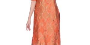 Shwetambara Milky Silk Gold Printed Straight Orange Kurti