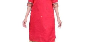 Shwetambara Silk Sraight Embroidered Dark Pink Kurti