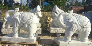White Sandstone Standing Baby Elephant Statue