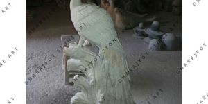 White Sandstone Standing Peacock Statue