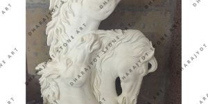 White Sandstone Three Horse Head Statue