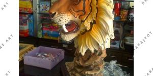 Yellow Marble Tiger Head Statues