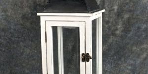 Wood White Decorative Metal Lantern Hurricane
