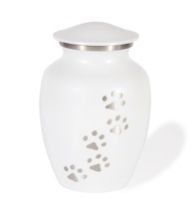 White Color Paw Print Pet Funeral Urn