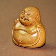 Wooden Laughing Buddha Statue