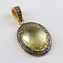 Vintage Lemon Quartz AND CZ Silver Pendant