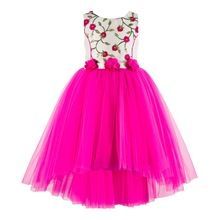 High Qualty Pink Embroidered Hi-Low Girls Party Dress