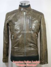 Patch Biker Brown Leather Jacket