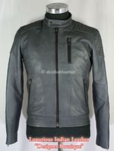 Patch Biker Grey Leather Jacket