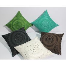 Vintage Handmade Mirror Work Cushion Cover