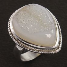 WHITE AGATE DRUZY Silver Ring