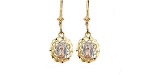 Three Tone Plated Mother Mary Dangle Earring