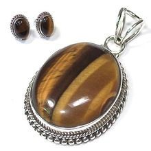 Tiger Eye Silver Natural Stone Pendant