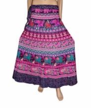 Wrap around Elephant Peacock Print Cotton Long Skirt