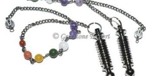 Twisted Black Metal Pendulums with Chakra Chain
