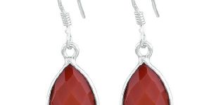 Synthetic Pear Coral Faceted Sterling Silver Earrings