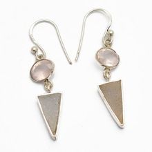 Triangle White Druzy Rose Quartz Silver Dangle Earrings