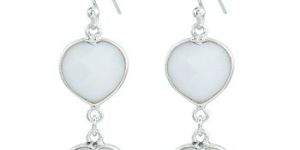 White Jade Heart Sterling Silver Ear Wire Dangle Earrings