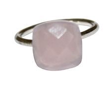 Sterling Silver Rose Quartz Gemstone Square Faceted Ring