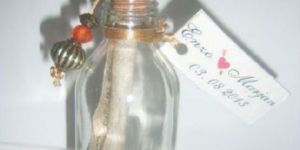 Wedding Invites in a Glass Bottles with Shells