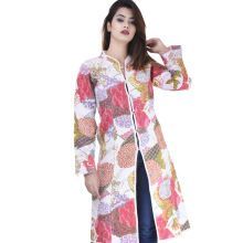 White Floral Kantha Long Maharaja Jacket