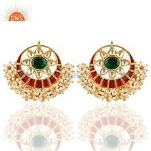 Wholesale Natural Pearl Gemstone Kundan Meena Earring