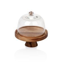 Wooden One Tier Glass Cake Stand