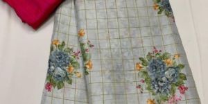 SOFT JUTE SILK DIGITAL PRINT SAREE WITH RAW SILK BLOUSE PC