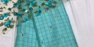 Soft Jute Silk Saree with Mirror Hand Work and Fancy Blouse