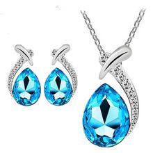 Tear Drop Austrian Crystal Pendant Jewelry Set