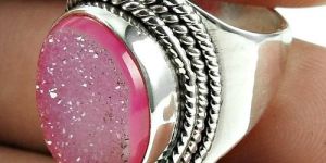 Truly Magic !! 925 Sterling Silver Pink Druzy Ring Jewellery