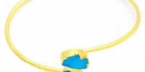 Turquoise Color Druzy Gemstone Gold Plated Adjustable Bangle/Bracelet