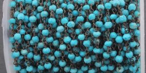 Turquoise Gemstone Gunmetal Plated Wire Rosary Beaded Chain