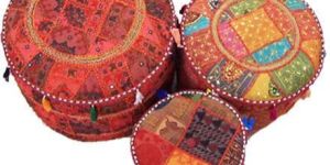 Vintage Embroidered Pouf Ottoman