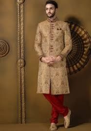 Mens Ethnic Golden and Red Sherwani