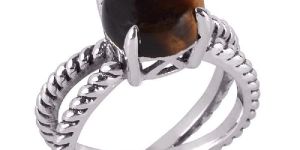 Tiger Eye and Sterling Silver Rope Ring