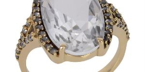 White Clear Gemstone and White Cubic Zirconia Gold Plated Fashion Designer Ring