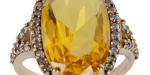 Yellow Gemstone and White Cubic Zirconia Gold Plated Fashion Designer Ring