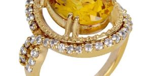 Yellow Gemstone and White Cubic Zirconia Gold Plated Fashion Ring