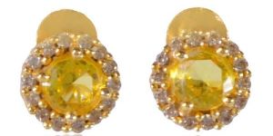 Yellow Gemstone And White Cubic Zirconia Gold Plated Stud Earring