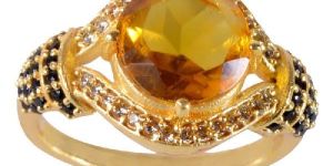Yellow Gemstone Black Spinal Gemstone And White Cubic Zirconia Gold Plated Brass Ring
