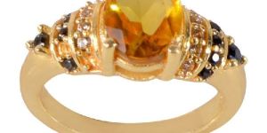 Yellow Gemstone Black Spinal Stone and White Cubic Zirconia Gold Plated Designer Ring
