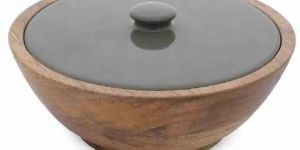 Wooden Textured Enamel Bowl with Lid