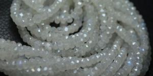 White Rainbow Roundel Faceted Natural Stone Beads