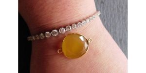 Yellow Chalcedony Rose Cut Gemstones Connectors