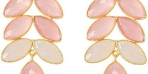 White & Pink Chalcedony Bezel Stud Earrings