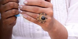 Rough Tourmaline Gemstone Handmade Fancy Gold Plated Flower Design Women Girls Ring