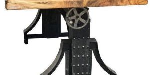 Live Edge Industrial Crank Mechanism Dining Table