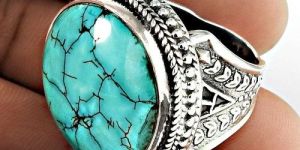 Tibetan Turquoise Gemstone Ring 925 Sterling Silver Artisan Jewelry